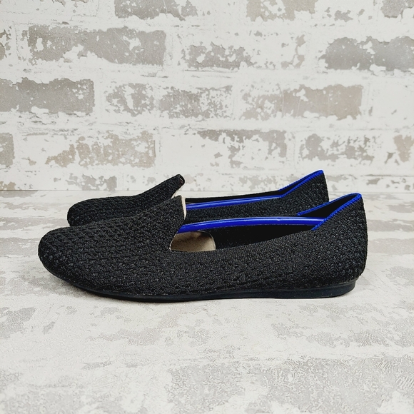 New Rothy's The Flat Black Knit Round Toe Slip On Loafers V217